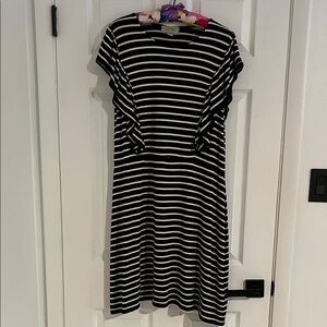 Charlie Paige Monochrome Striped dress with ruffle sleeves